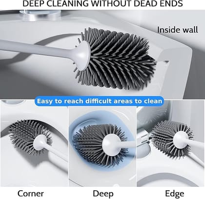 Pack of 3 Silicone Toilet Brush with Holder Stand, Quick Drying Toilet Bowl Cleaner Brush and Stand, Pot Commode Bathroom Tile Cleaning Scrubber Brushes