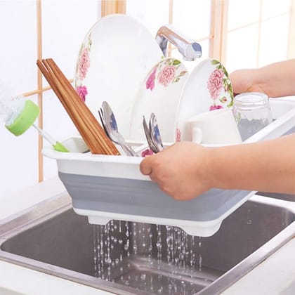 Collapsible Folding Silicone Dish Drying Drainer Rack with Spoon Fork Storage Holder