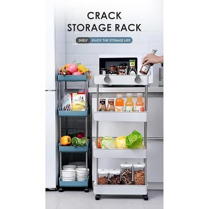 Heavy Duty Plastic Storage 4 TierShelves for Home Kitchen Garage Bathroom | Multipurpose Tiered Rack Organizer with Wheels | Strong Load-Bearing Modular Storage Unit 