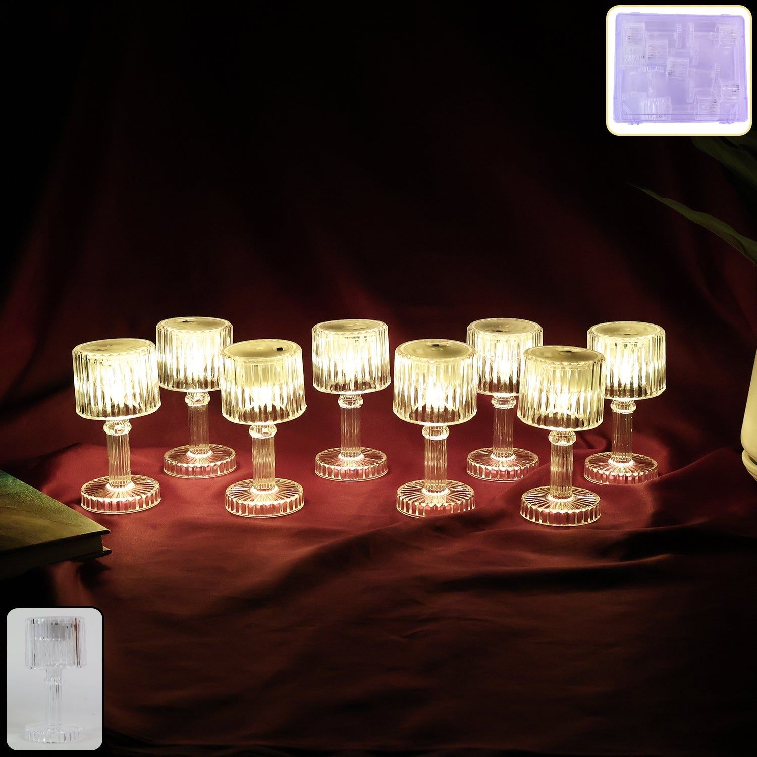 Set of 8 LED Crystal-Effect Table Lamps