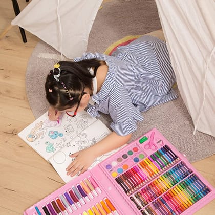 17978&nbsp;Art Set Kids Art Supplies Coloring Case Kit Painting & Drawing Sets for Kids Boys Girls Gifts Toys Age 4 & Above - Mix Colors, Kids Colorful Bag (86 Pcs Set)