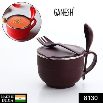 Noodles & Soup Bowl with Spoon and fork Handle Spoon Holder, Stainless Steel Bowl and Spoon Set, Stainless Steel Storage