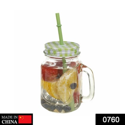 Drinking Cup / Glass / Mug Mason Jar with Handle & Straw | Assorted Colour
