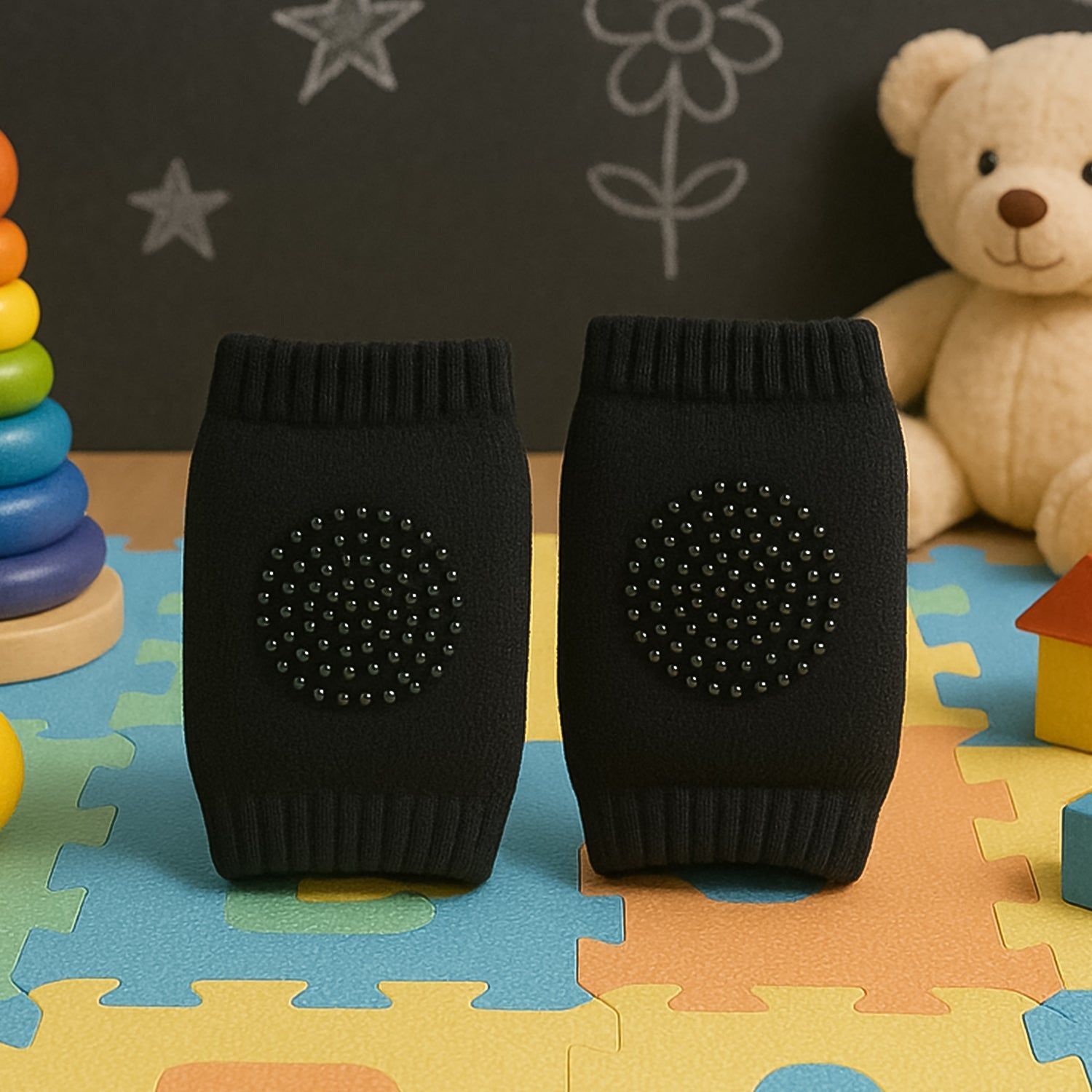 Black Toddler Wool Knit Leg Warmer (Knee Guard)