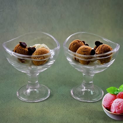 Glass Footed Dessert Bowl, Ice Cream Cup (2 Pcs Set) | Assorted Colour