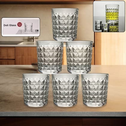 Premium Crystal-Style Glass Tumbler Set (6 Pc / 210 ML) | Assorted Colour