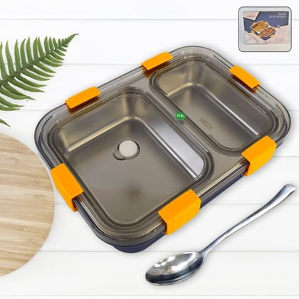 Stainless Steel Lunch Box 2 Section Lunch Box With Spoon Stainless Steel Lunch Box 2 Section Lunch Box With Spoon