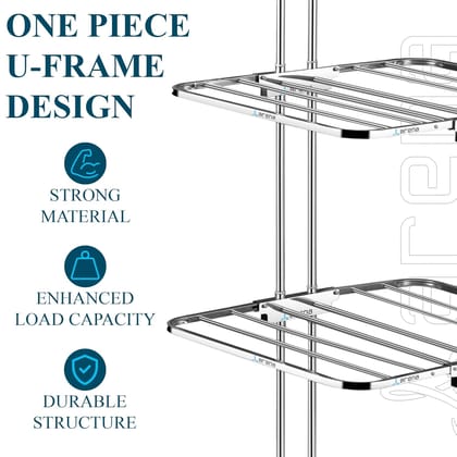 Arena Stainless Steel 3-Tier Clothes Drying Rack with Wheels_assorted colour