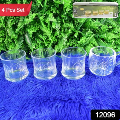 Glass 3 Pc Mug & 1 Pc Cup Set, Water glass (4 Pcs Set) | Assorted Colour
