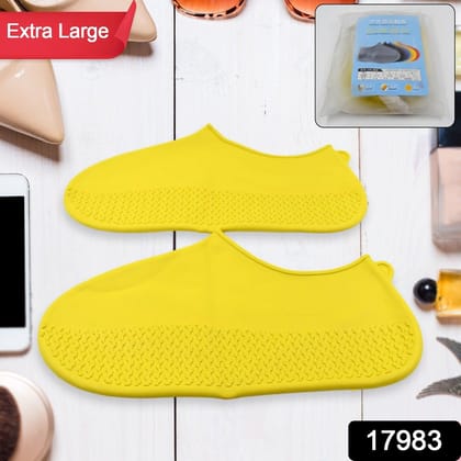 Non-Slip Silicone Rain Reusable Anti skid Waterproof Fordable Boot Shoe Cover (Extra Large Size (XL)/ 1 Pair / Mix Color)