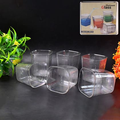 6pc Transparent Diamond Medium Serving Glass Set, Glass Set for Water, Juice etc | Assorted Colour
