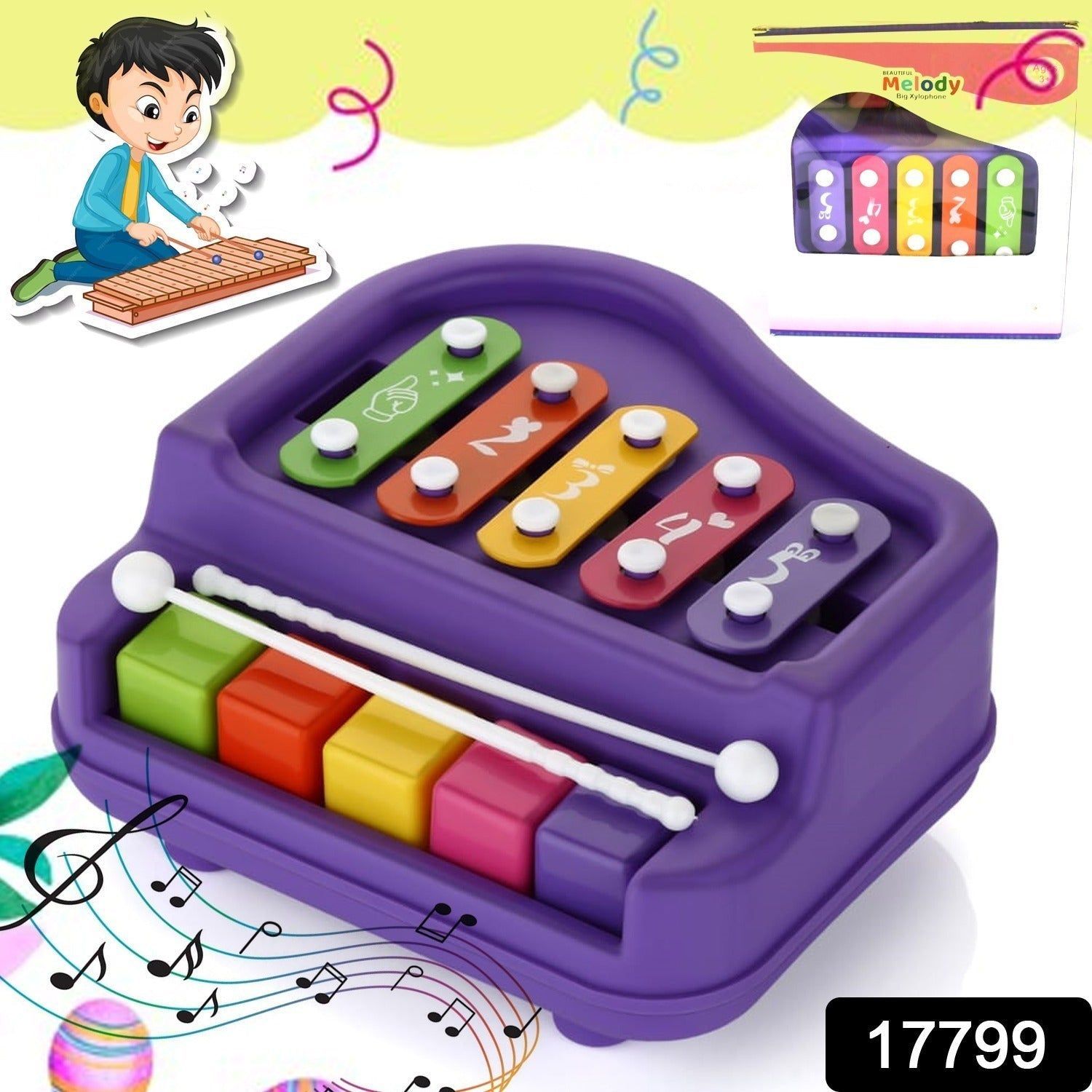 2 in 1 Baby Piano Xylophone Toy for Toddlers, 5 Multicolored Key Keyboard Xylophone Piano, Preschool Educational Musical Learning Instruments Toy for Baby Kids Girls Boys 3+ Years&nbsp;(1 Pc)