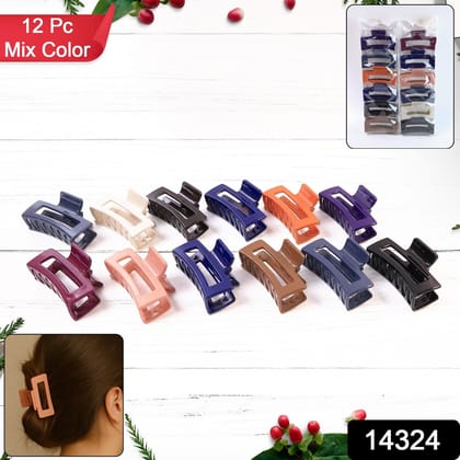 Matte Finish Rectangle Hair Claw Clip for Women and Girls – Assorted Color Pack – 12 Pc