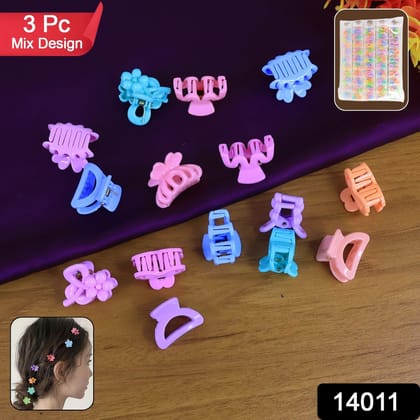 Plastic Small Hair Clips for Girls Kids Hair Accessories (3 Pcs Set / Mix Color & Design)