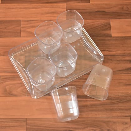 6pc Glasses Set With tray Stylish Transparent Water Glass / Juice Glass / Beer Glass / Wine Glass Plastic Glass Set | Assorted Colour