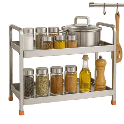 Stainless Steel 2-Tier Kitchen Rack | Rust-Proof Multipurpose Storage Organizer Shelf for Countertop, Bathroom & Under Sink | Steel Shelf Stand with Anti-Skid Feet_assorted colour