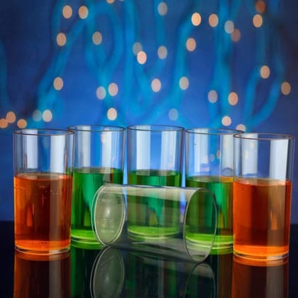 Heavy unbreakable Stylish Plastic Clear look fully Transparent Glasses Set 330ml (6pcs) | Assorted Colour