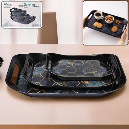 Premium Plastic Serving Tray (3 Pc) | Assorted Colour