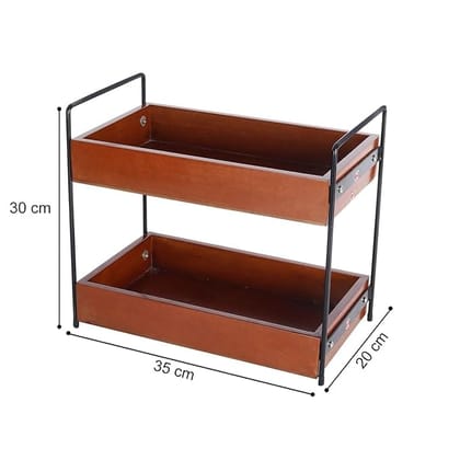 Solid Engineered Wooden 2-Tier Bathroom Counter Organizer (Updated 2025), Kitchen Countertop Spice Rack, Vanity Cosmetic Makeup Organizers Shelf, Brown_assorted colour