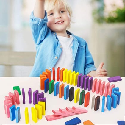 100-Piece Domino Blocks Set – Multicolor Wooden Building Toy for Indoor Games