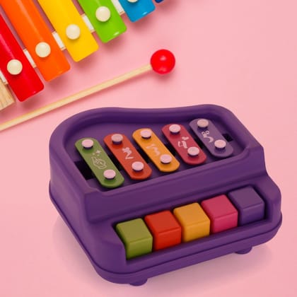 2 in 1 Baby Piano Xylophone Toy for Toddlers, 5 Multicolored Key Keyboard Xylophone Piano, Preschool Educational Musical Learning Instruments Toy for Baby Kids Girls Boys 3+ Years&nbsp;(1 Pc)