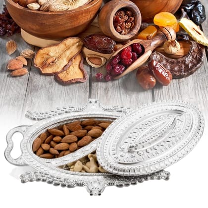 Plastic Peacock Dry Fruit Silver Finish Serving Tray | Assorted Colour