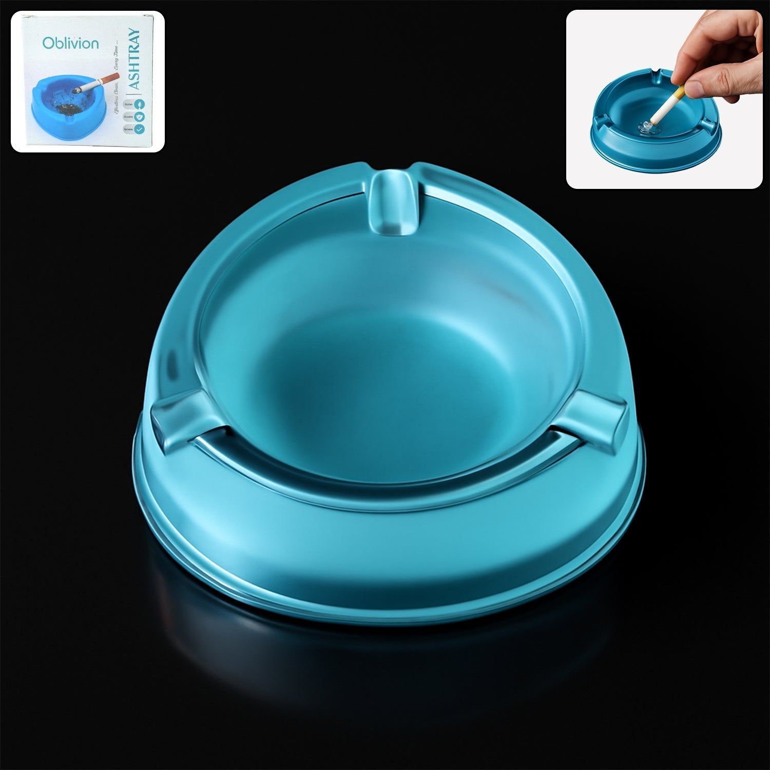 Oblivion Heavy-Duty Transparent Plastic Ashtray with Triple Rest Slots – Anti-Slip Base (1 Pc)