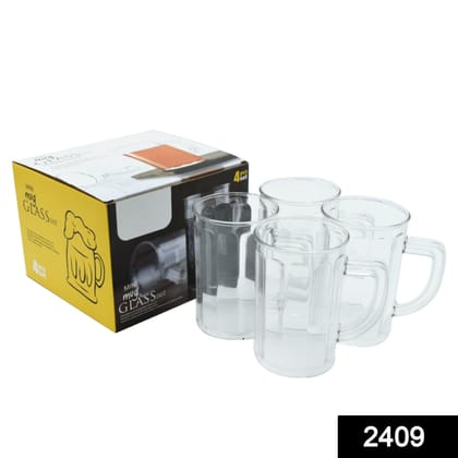 Unbreakable Drinking Plastic Type Glass Set, Beer Mug, Set of 4 PCs, Transparent | Assorted Colour