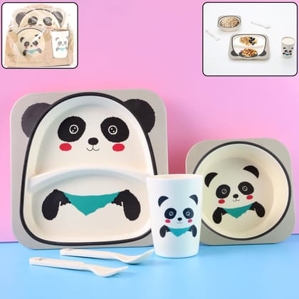 Eco-Friendly Panda-Themed Kids Dinnerware Set (5 Pc) | Assorted Colour Eco-Friendly Panda-Themed Kids Dinnerware Set (5 Pc) | Assorted Colour