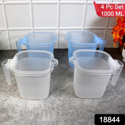 Plastic Transparent Bathroom Water Mug (4 pc / Mix colour / 1000 ML)