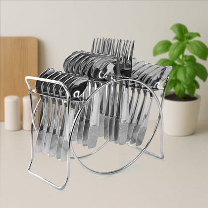 Stainless Steel Cutlery Set with Elegant Storage Stand (24 Pc) | Assorted Colour