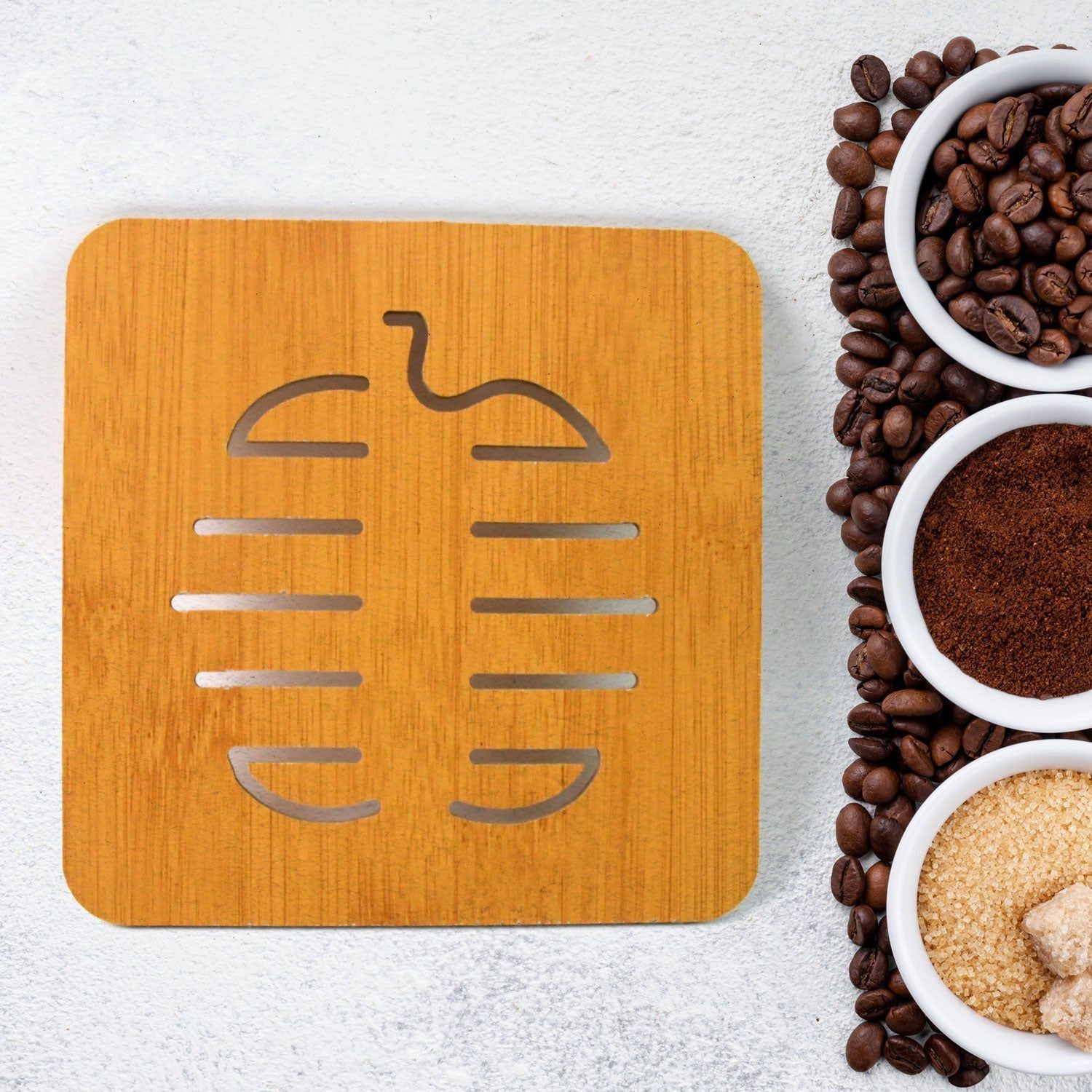 Square Bamboo Wood Table Place mat Hot Pot Cup Mat Tea Coaster(14×14 Cm / 1 Pc)