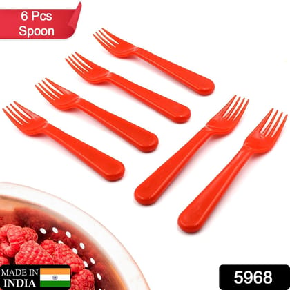 Plastic Fork Spoon, Fork Spoon Set, Fruit Fork Spoon Set | Baby Fork Spoon/Vegetable Fork Spoon, Plastic Salad Spoon, Dessert Spoon (6pc set) | Assorted Colour