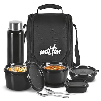 Milton Executive Lunch Box with 4 Containers and 1 Water Bottle, Black_assorted colour Milton Executive Lunch Box with 4 Containers and 1 Water Bottle, Black_assorted colour