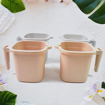 Plastic Square Bath Water Mug (4 Pc / 1000 ML / Mix Color)