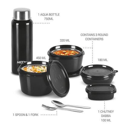 Milton Executive Lunch Box with 4 Containers and 1 Water Bottle, Black_assorted colour Milton Executive Lunch Box with 4 Containers and 1 Water Bottle, Black_assorted colour