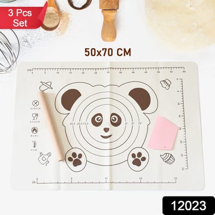 3 In 1 Silicone Baking Mat With Wooden Belan & Cake Scraper (3 Pcs Set / 50├Ч70 CM) 3 In 1 Silicone Baking Mat With Wooden Belan & Cake Scraper (3 Pcs Set / 50├Ч70 CM)