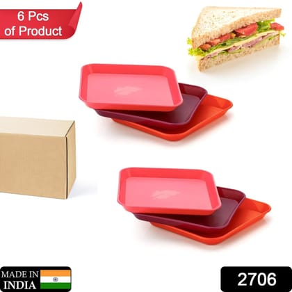 Square Plastic Dinner Plate Set (Set of 6 Pcs) Colorful Snacks  /  Breakfast Plate | Assorted Colour