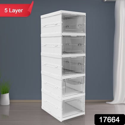 5-Layer Stackable Utility Cart – Foldable Storage Organizer for Clothes & Home (1 Pc)