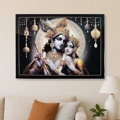 Lord Krishna and Radha Wall Painting with Wooden Frame 60x45 Cm Approx (1 Pc / Mix Design)