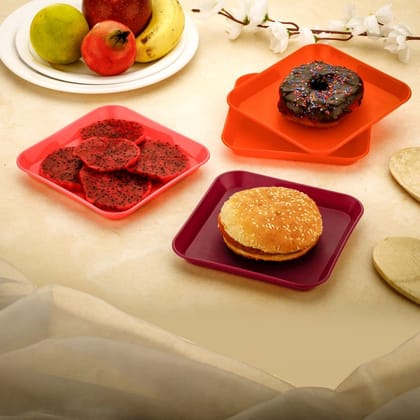 Square Plastic Dinner Plate Set (Set of 6 Pcs) Colorful Snacks  /  Breakfast Plate | Assorted Colour