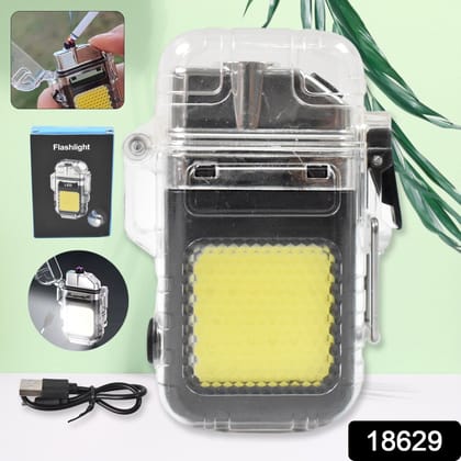 USB Rechargeable Electric Lighter & 3 Modes COB Flashlight (1 Pc)