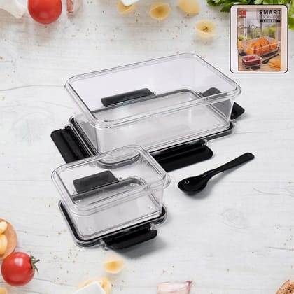 Plastic Kitchen Storage Container Big 800 ML & Small 250 ML with Air Seal Lock Lid & Spoon Plastic Kitchen Storage Container Big 800 ML & Small 250 ML with Air Seal Lock Lid & Spoon