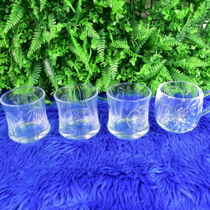 Glass 3 Pc Mug & 1 Pc Cup Set, Water glass (4 Pcs Set) | Assorted Colour