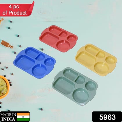 Divided Plates, 5 Compartments 32 CM Split Plates, Shatterproof Separating Plates For Kids And Adults, Microwave and Dishwasher Tableware Set, Multi-Colour, Modern (4 Pc Set) | Assorted Colour